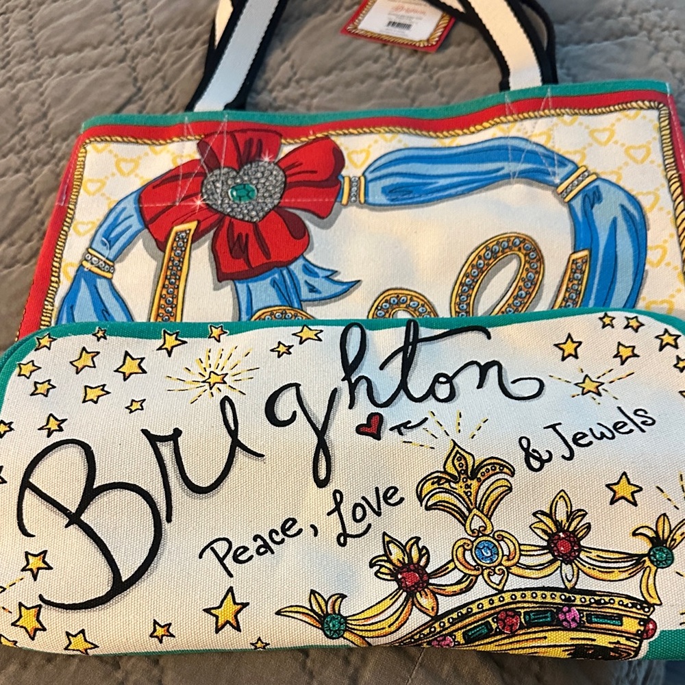 Brighton Artistic Tote with Blue and Gold Accents NWT